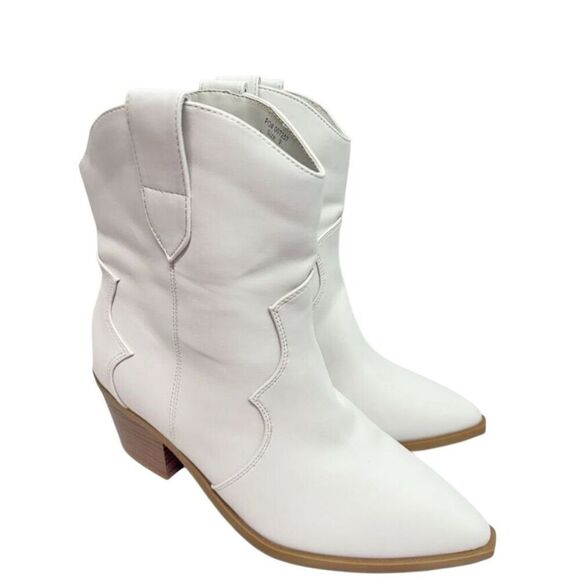 Journee Collection Western Boots Size 9 White Pointed Toe Block Heel - Picture 2 of 9